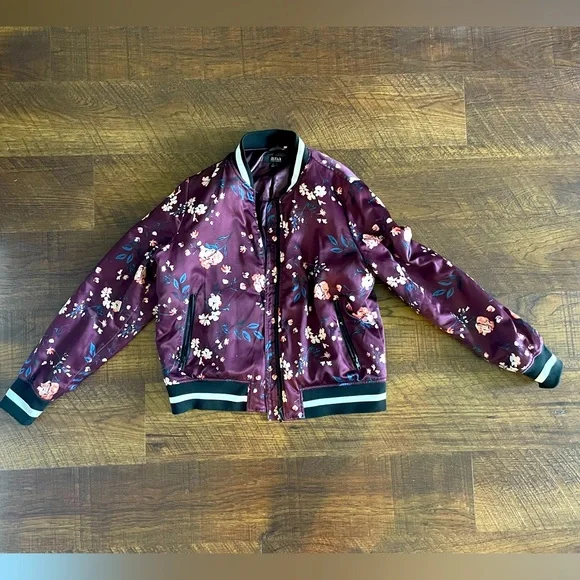 Purple floral bomber jacket, Size Large - Picture 1 of 5